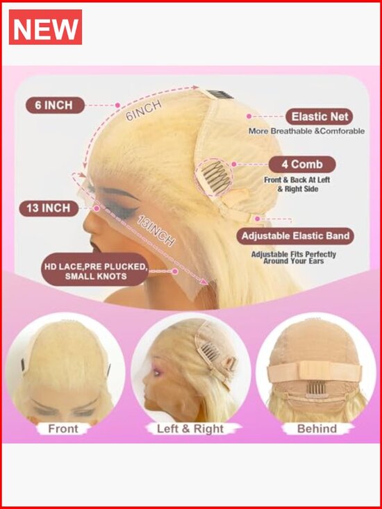 100% Human Hair 13x6 HD Lace Front Wig Pre Plucked Straight 200 Density Glueless main image 6